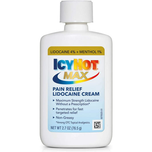 Icy Hot Max  con Lidocaina Crema para aliviar el dolor con lidocaína + mentol  76gr.