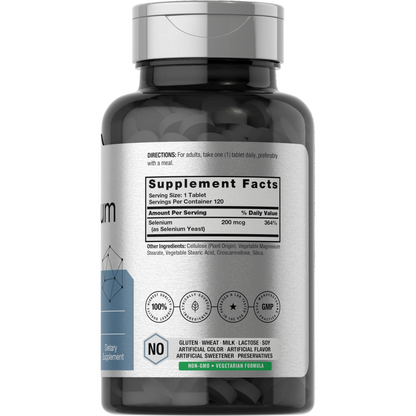 Horbäach Suplemento de selenio de 200 mcg para mujeres y hombres | 120 tabletas | Sin OMG y sin gluten
