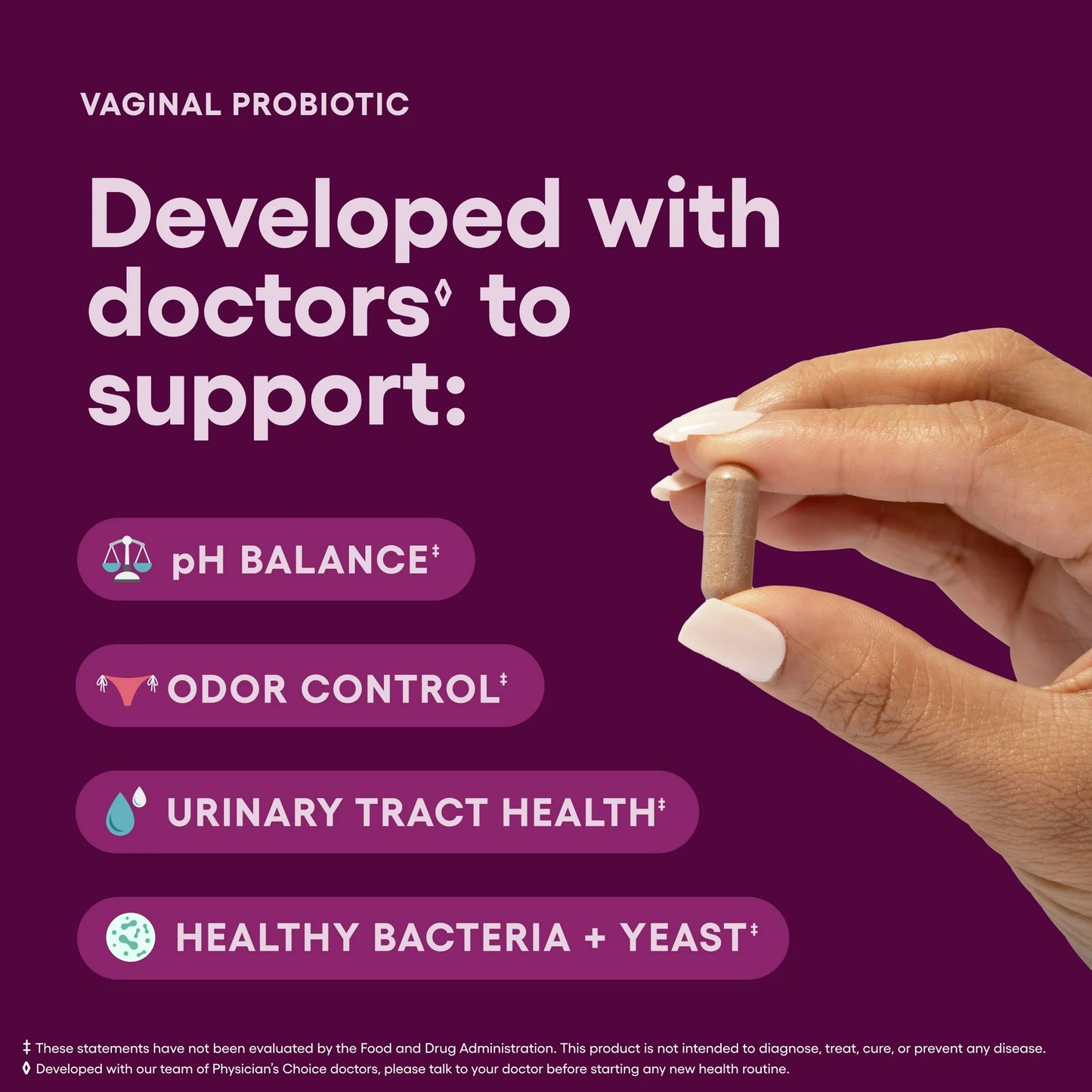 Probiótico vaginal Physician's Choice para mujeres: 6 mil millones de UFC, equilibrio de pH, control de olores, 30 unidades
