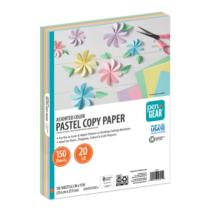 Papel para fotocopiadora Pen+Gear de colores pastel surtidos, 8.5" x 11", 20 lb, 150 hojas