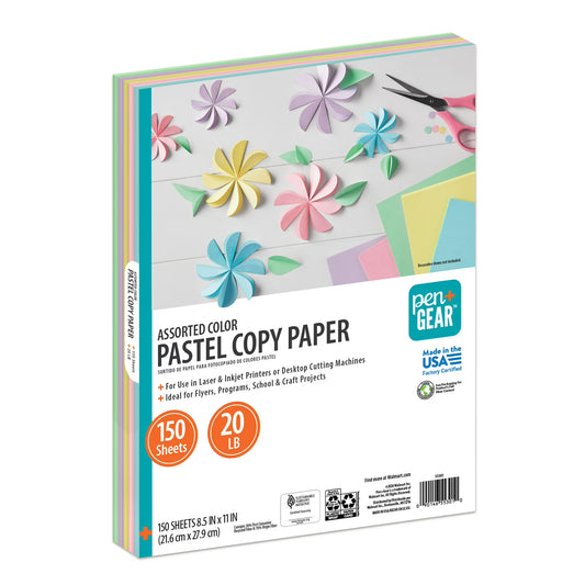 Papel para fotocopiadora Pen+Gear de colores pastel surtidos, 8.5" x 11", 20 lb, 150 hojas