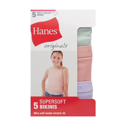 Ropa interior tipo bikini supersuave para niñas Hanes Originals, paquete de 5 - talla 16