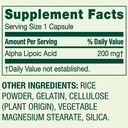 Acido  Alpha Lipoic Spring valley 200mg - 100 capsulas