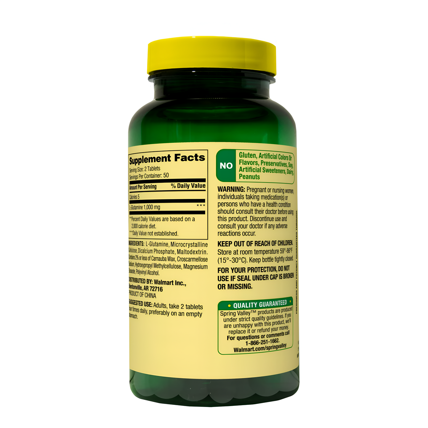 Spring Valley - L-glutamina 500 mg, 100 tabletas