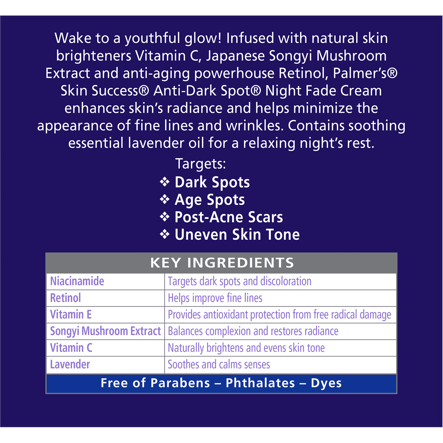 Crema nocturna antimanchas Oscuras Palmer's Skin Success con retinol y niacinamida 75g