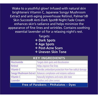 Crema nocturna antimanchas Oscuras Palmer's Skin Success con retinol y niacinamida 75g