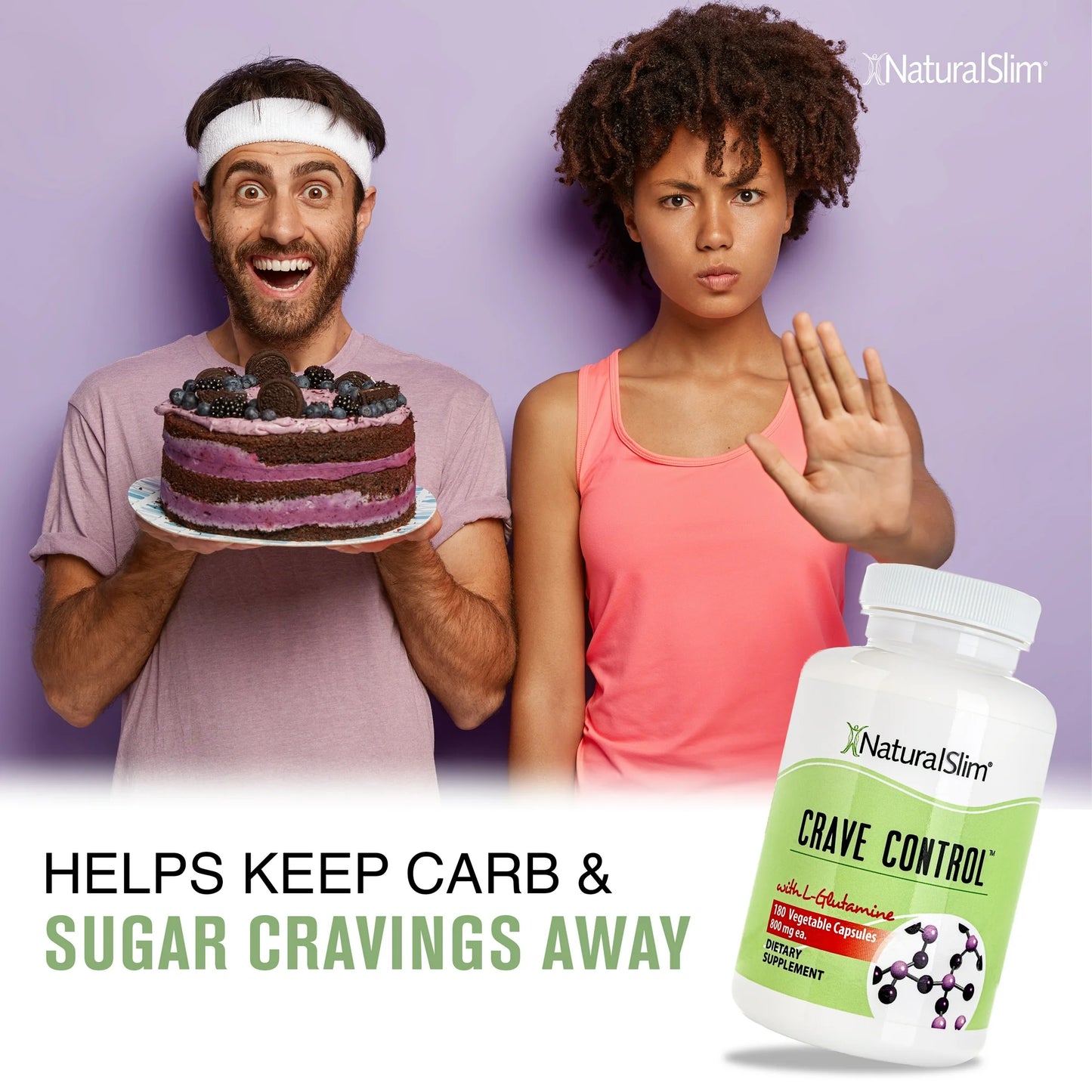 Crave Control , Natural Slim 180 cápsulas | Control de los Antojos con L-Glutamina y Tiamina (Vitamina B1)