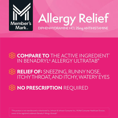 Members Mark- Alivio de la alergia 25 mg de difenhidramina HCL, 600 unidades