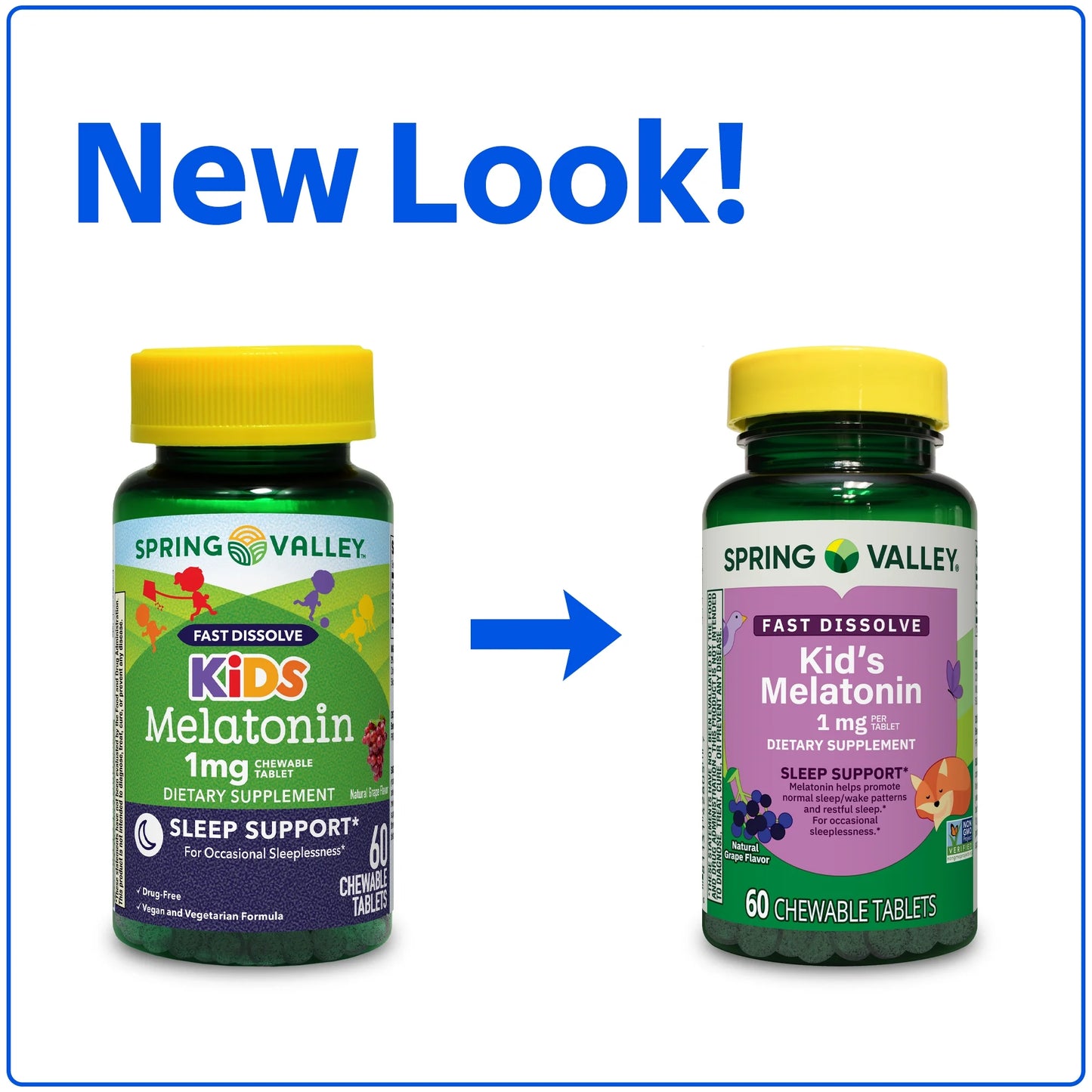 Spring Valley Kids melatonina masticable 1 mg, 60 tabletas