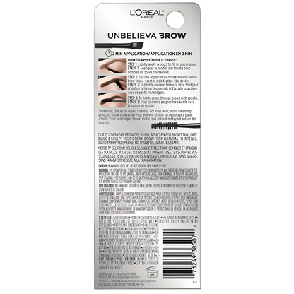 L'Oreal Paris Unbelieva-Brow Longwear Gel para cejas tintado resistente al agua, negro