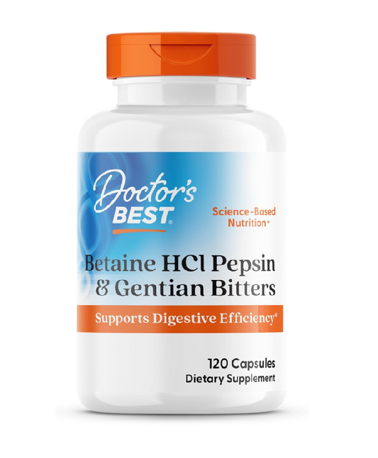 Doctor's Best- Betaine HCI Pepsin & Gentian Bitters,  capsulas