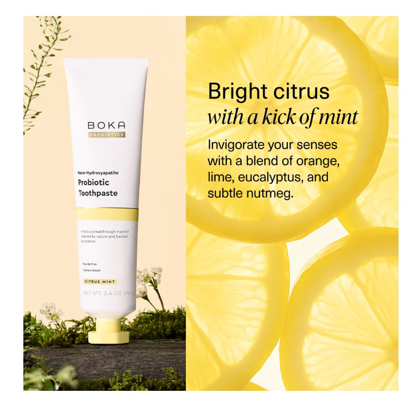 Boka Pasta dental con Probioticis y  Nano Hydroxyapatite sin Fluor Dental  Citrus Mint 96 gr.