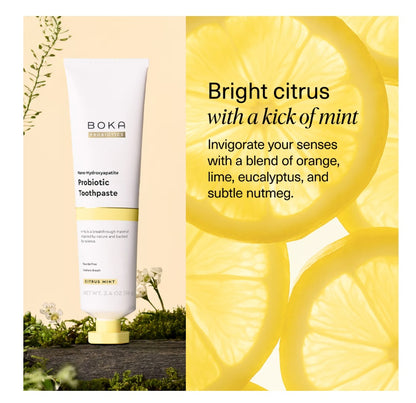 Boka Pasta dental con Probioticis y  Nano Hydroxyapatite sin Fluor Dental  Citrus Mint 96 gr.
