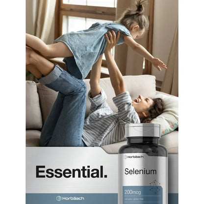 Horbäach Suplemento de selenio de 200 mcg para mujeres y hombres | 120 tabletas | Sin OMG y sin gluten