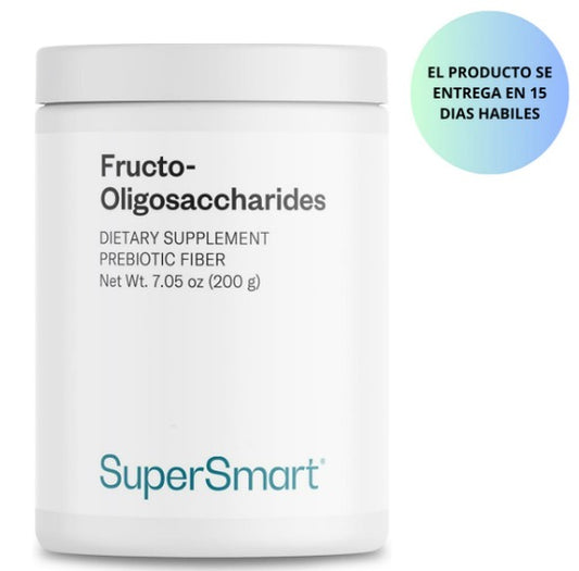 Supersmart - Fructo Oligosacáridos en polvo (prebióticos FOS) - Inulina de oligofructosa - Suplemento de fibra - Flora intestinal y salud intestinal - Apoyo digestivo | Sin OMG y sin gluten, 200gr