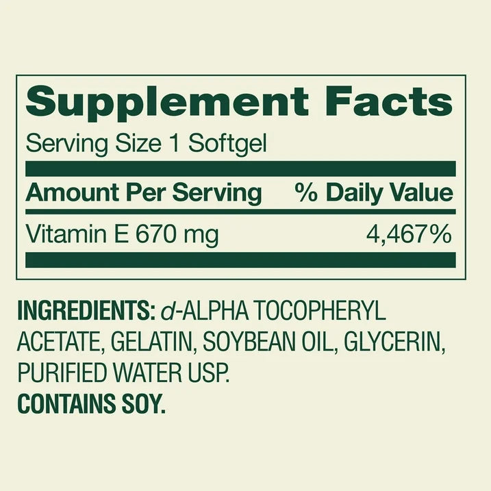 Spring Valley Vitamina E extrafuerte con D-alfa, 670 mg (1000 UI), 60 cápsulas