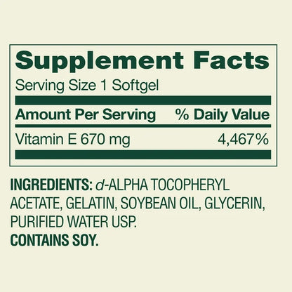 Spring Valley Vitamina E extrafuerte con D-alfa, 670 mg (1000 UI), 60 cápsulas