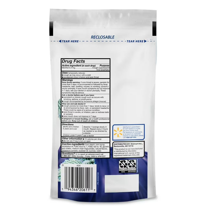 Caramelos para la tos Equate sin gluten con sabor a mentol, 30 unidades