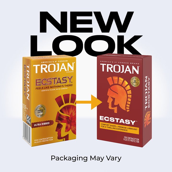 Preservativos Trojan Ecstasy de látex premium lubricados,  paquete de 10 unidades.
