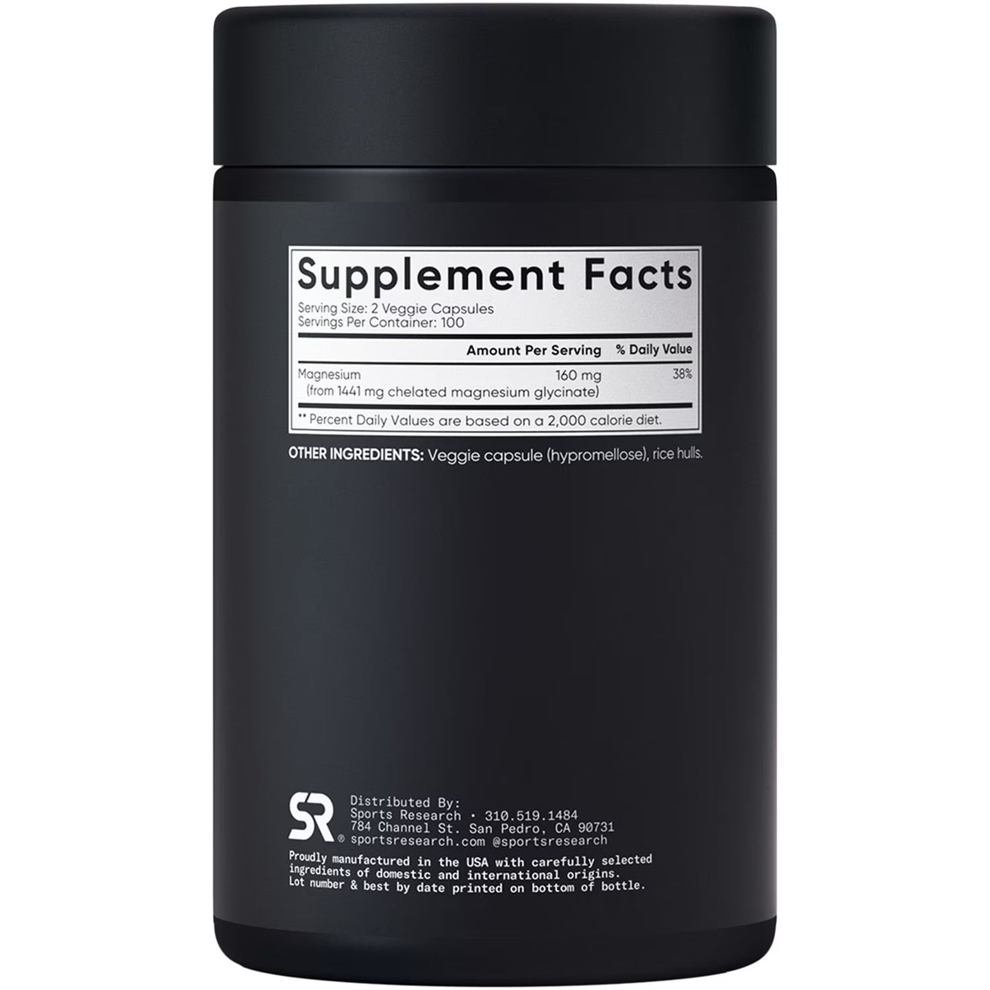 Sports Research - Magnesio glycinate chelated 160mg, 200 capsulas veggie