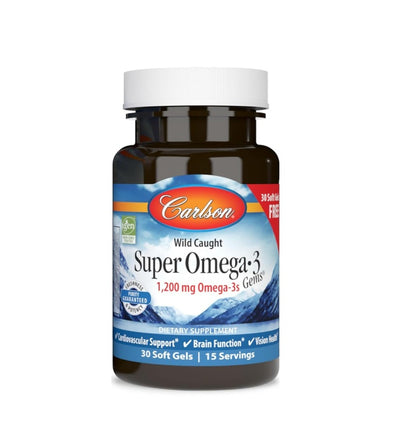 Carlson - Super Omega-3, 1200 mg de ácidos grasos omega-3 con EPA y DHA,  30  Capsulas de Gel.