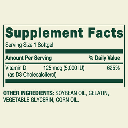 Spring Valley - Vitamina D3 125mcg (5000 IU) Extra Strength en Softgels