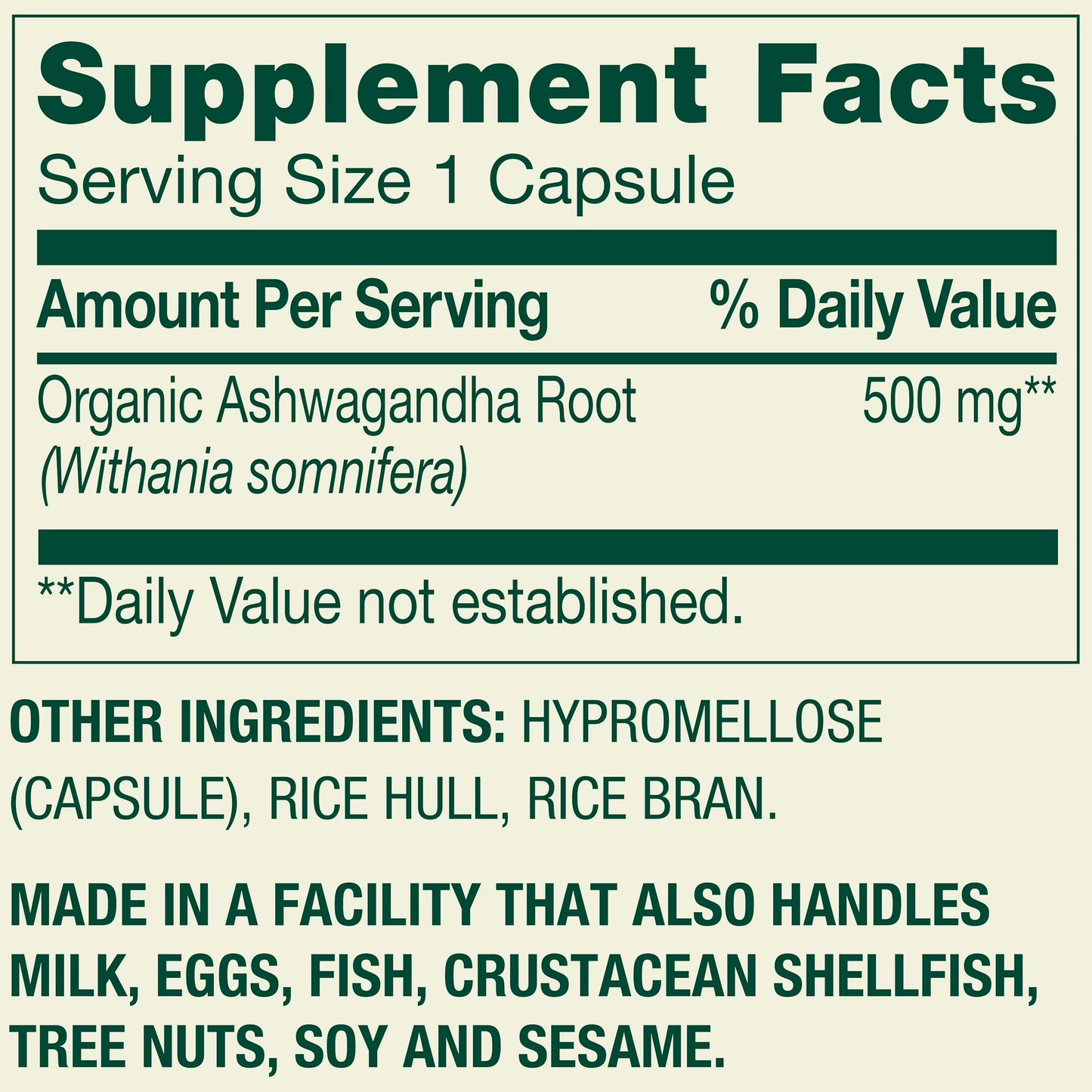 Ashwagandha 500mg , 60 capsulas vegetarianas - Spring Valley