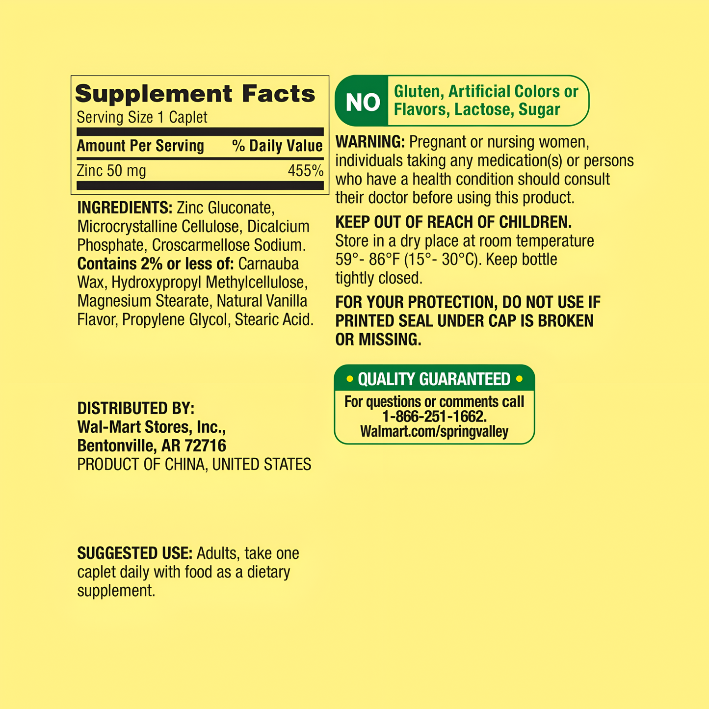 ZINC 50MG - SPRING VALLEY - 200 TABLETAS