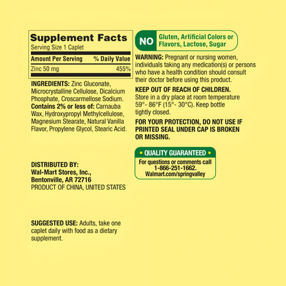 ZINC 50MG - SPRING VALLEY - 200 TABLETAS
