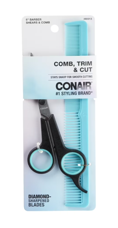 Kit de Barbero Conair Classic con tijeras afiladas con diamante y peine de barbero, juego de 2 piezas.