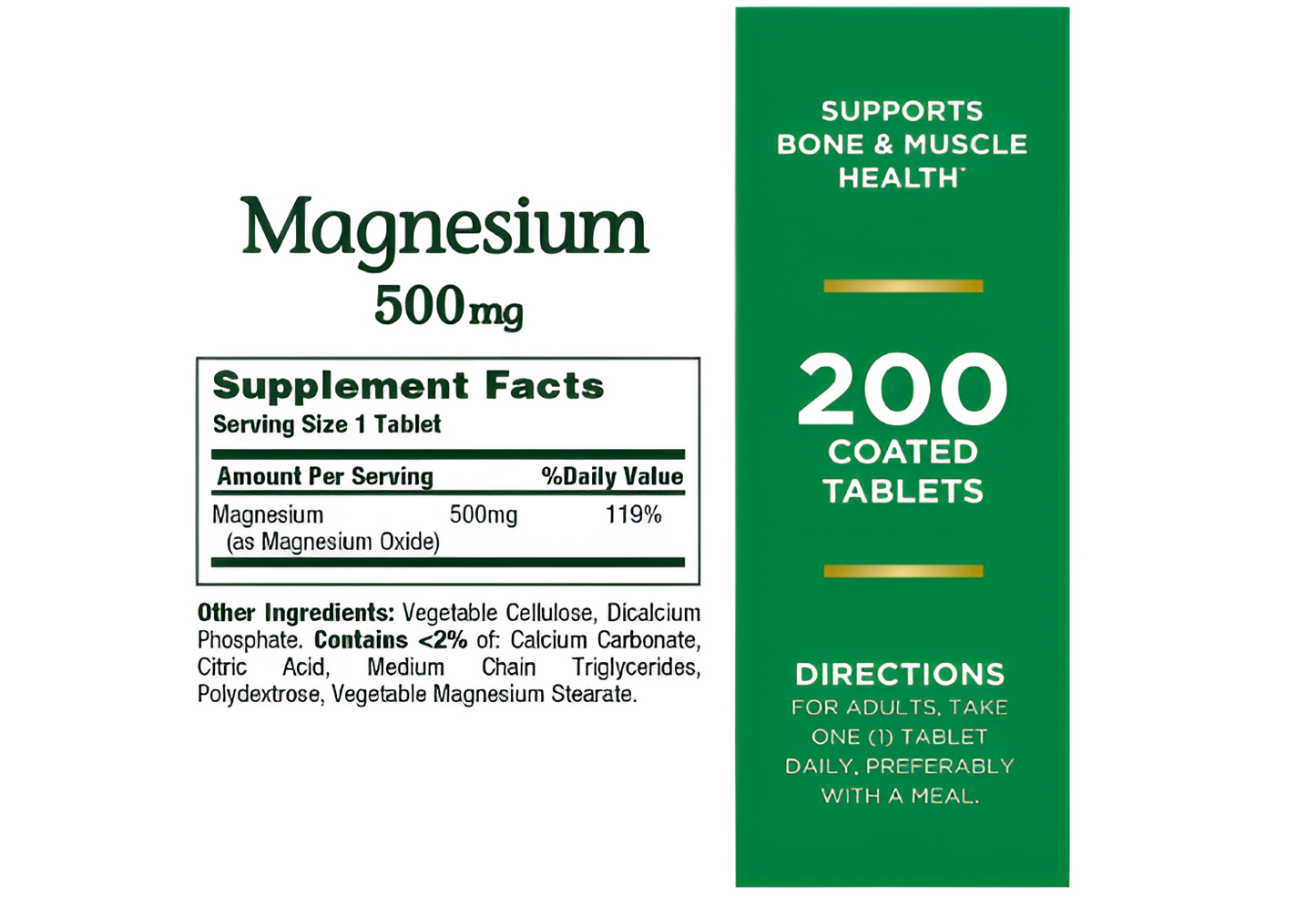 Magnesio 500mg , 200 tabletas recubiertas - Natures Bounty