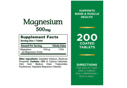 Magnesio 500mg , 200 tabletas recubiertas - Natures Bounty