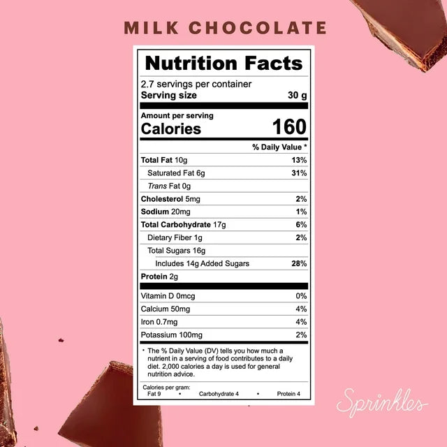 Sprinkles Premium Milk Chocolate Barra de chocolate - 80 gr