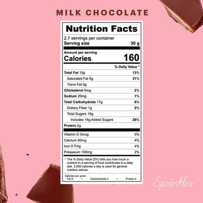 Sprinkles Premium Milk Chocolate Barra de chocolate - 80 gr