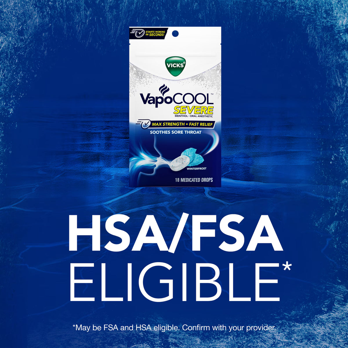 Vicks - VapoCOOL Severe caramelos para el dolor de garganta, mentol, sabor Winterfrost, 45 unidades