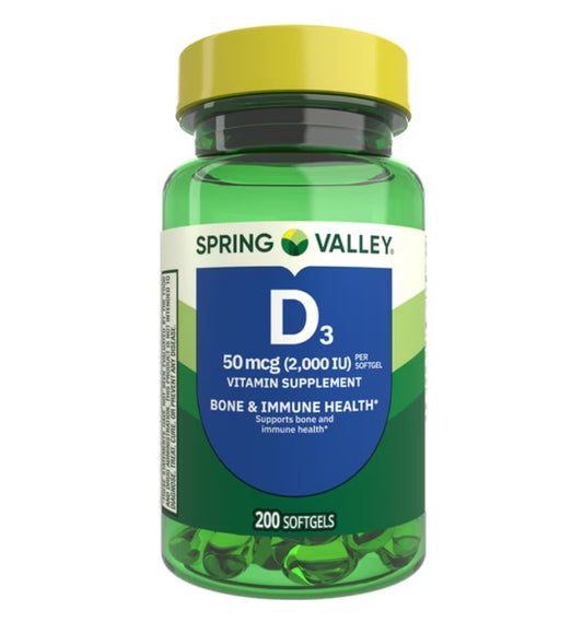 VITAMINA D3 2000IU SPRING VALLEY  200 Capsulas de Gel.