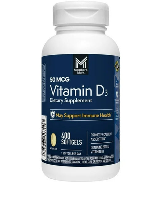 VITAMINA D3 -MEMBERS MARK 2000UI- 400 Capsulas de Gel