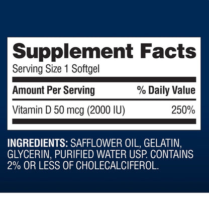 VITAMINA D3 -MEMBERS MARK 2000UI- 400 Capsulas de Gel