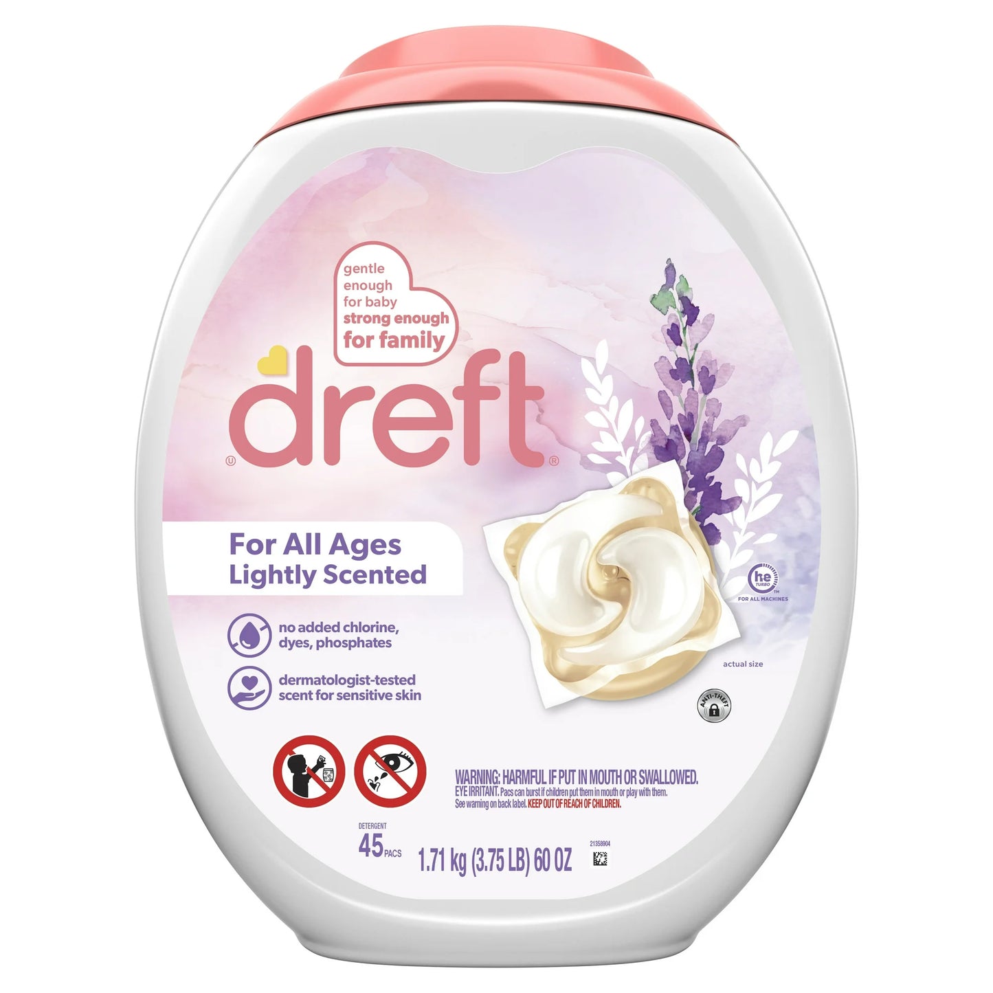 Detergente para ropa Dreft Baby, paquetes XL, 45 unidades