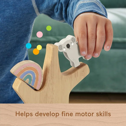 Árbol de equilibrio de madera Fisher-Price, juguete apilable para actividades de desarrollo infantil, 10 piezas