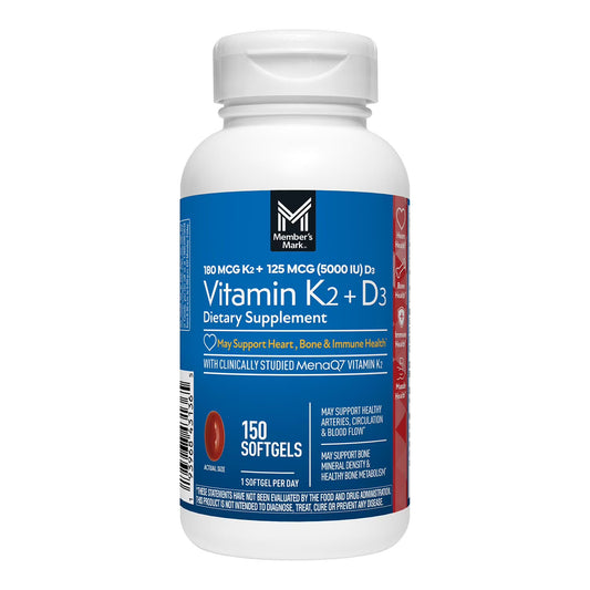 Member´s Mark - Vitamina K2(180mcg) + D3(5000IU), 150 Capsulas