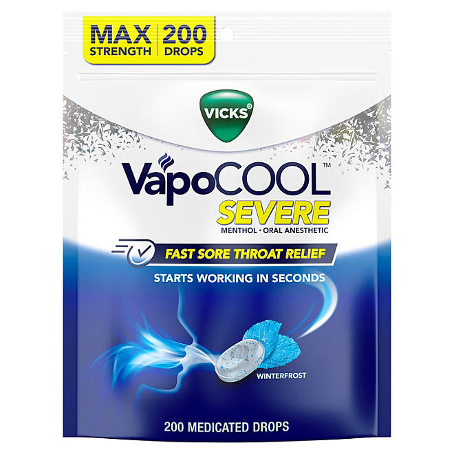 Vicks VapoCool Severe Max Strength Medicated Sore Throat Drops- 200 caramelos