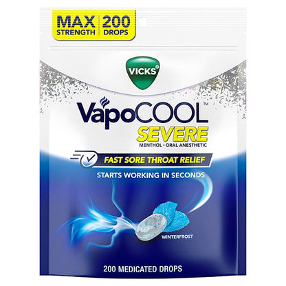 Vicks VapoCool Severe Max Strength Medicated Sore Throat Drops- 200 caramelos
