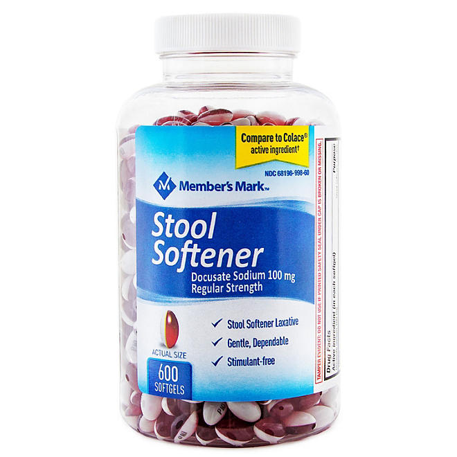 Member's Mark Stool Softener Softgels, 100 mg Docusate Sodium, 600 unidades