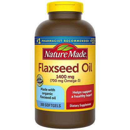 Nature Made Flaxseed Oil 1400 mg Softgels for Heart Health 300 softgels