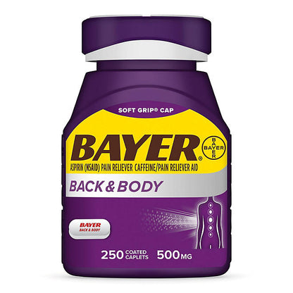 Bayer Back and Body Pain Reliever Aspirin con cafeína, 500mg, 250 ct.