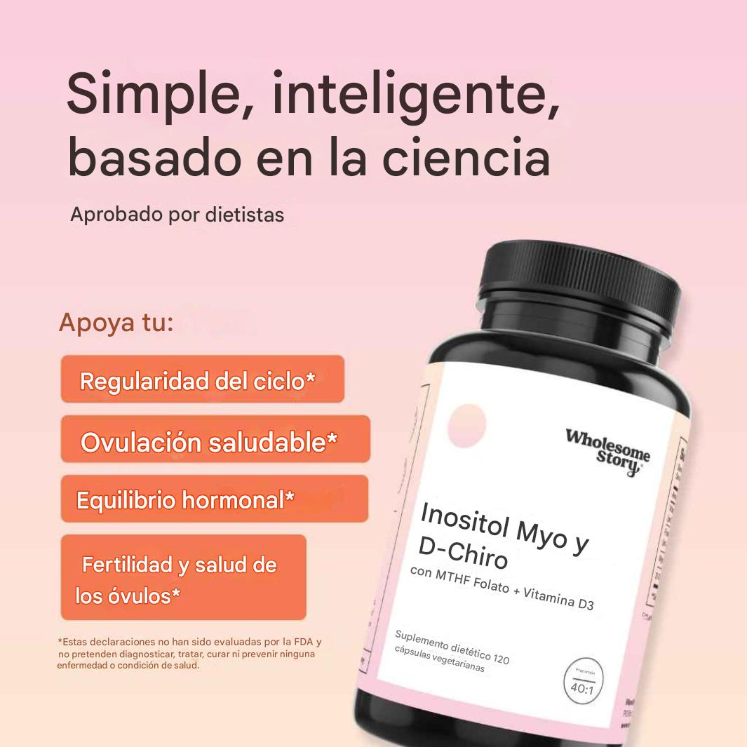 Myo-Inositol & D-Chiro Inositol con MTHF, Folate, Vitamin D, Apoyo a la funcion Ovarica- balance Hormonal- Ovario Poliquistico y Fertilidad Femenina