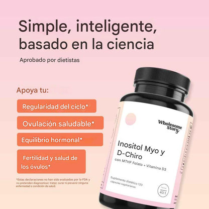 Myo-Inositol & D-Chiro Inositol con MTHF, Folate, Vitamin D, Apoyo a la funcion Ovarica- balance Hormonal- Ovario Poliquistico y Fertilidad Femenina