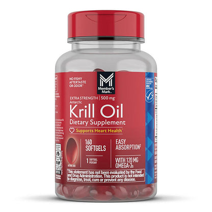 Krill Oil 500mg. Member's Mark Extra Fuerte 160 Capsulas de Gel