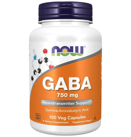 NOW, GABA (Ácido Gamma-Aminobutírico) 750mg, 100 Cápsulas Vegetales